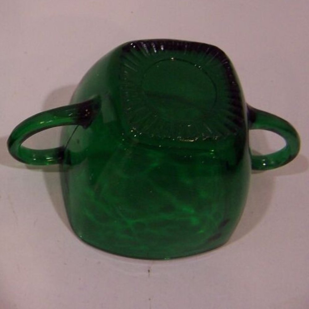Antique Depression Glass Anchor Hocking Charm Forest Green Open Sugar Bowl - Picture 2 of 3